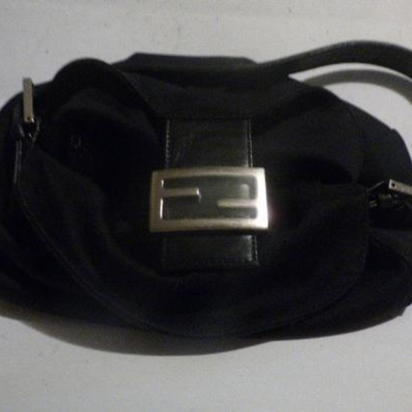 FENDI Black Wool and Leather Hobo Shoulder - Picture 2 of 8